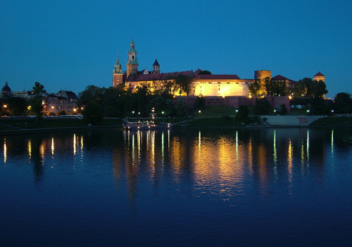 Night party on Vistula river in Krakow on boat