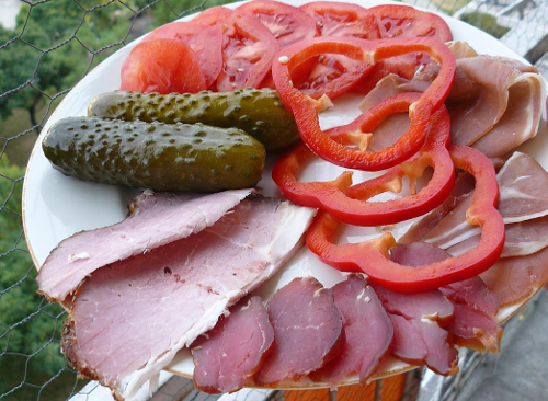 Traditional Polish smoked meat and pickles