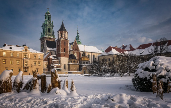 Wawel castle with snow