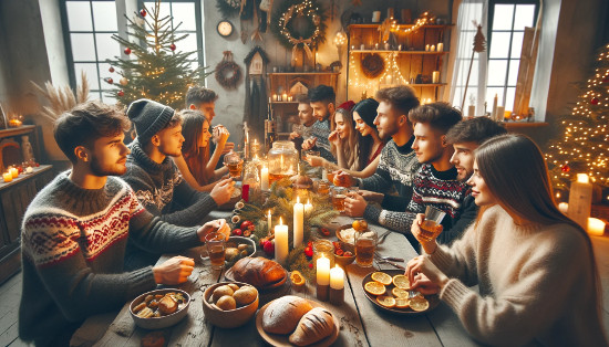 Young people Polish christmas dinner celebration
