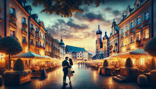 Krakow romantic evening walk