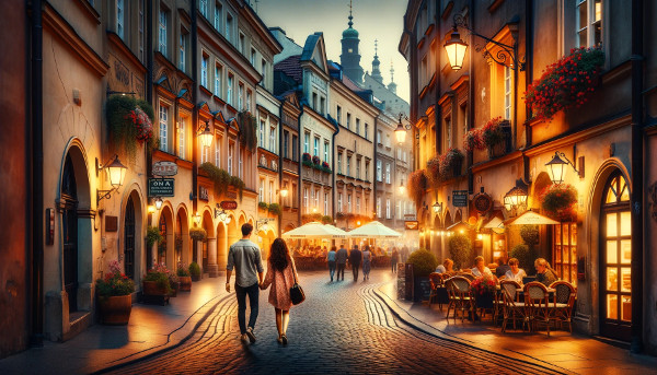 Romantic evening walk in Krakow