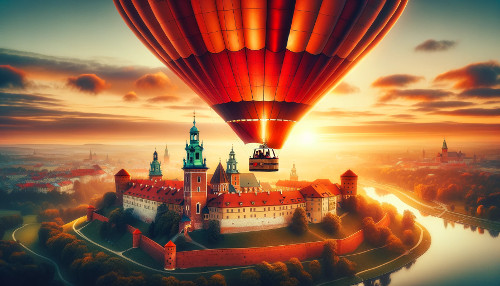 Romnatic hot air balloon flight over Wawel in Krakow